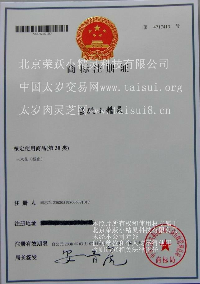 太岁肉灵芝网荣跃小精灵注册商标